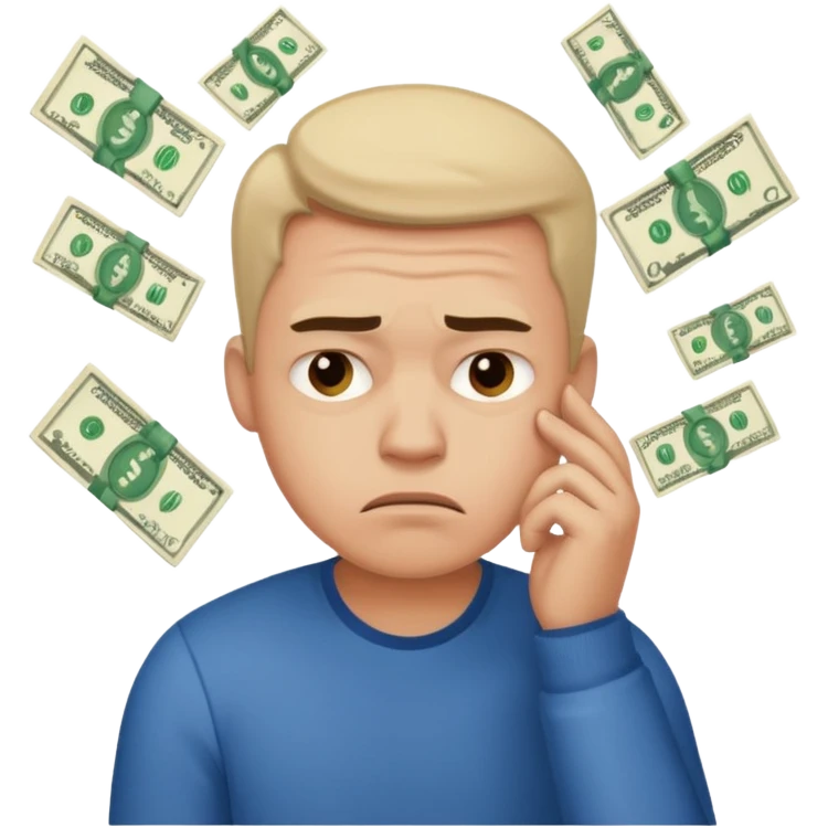 frustrated man thinking about money emoji