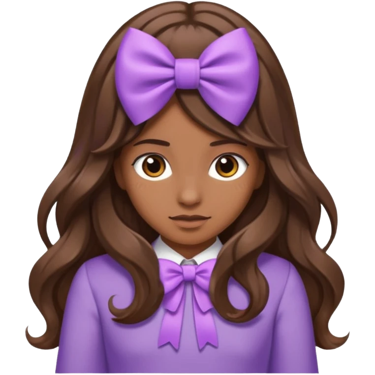 long wavy brown hair from behind with a medium lilac bow emoji