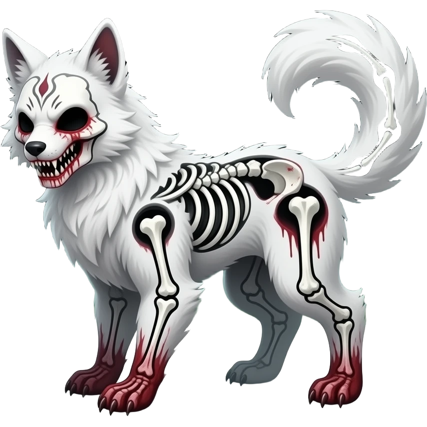 Bloody gory spectral spooky dark bleak blackish swampy white-skeletal gloomy ghostly dark greyish dark-deep-greenish foggy eldritch beautiful realistic edgy fantasy ghoul-like stitched vernid-sergal-fursona animal creature with a tufted tail full body with intricate markings emoji