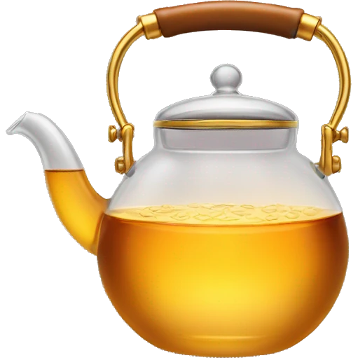 glass tea kettle with gold tea emoji