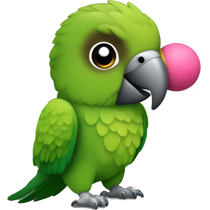 Green conure playing with toy emoji