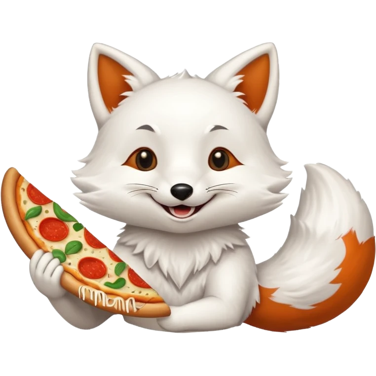 happy white fox with pizza emoji