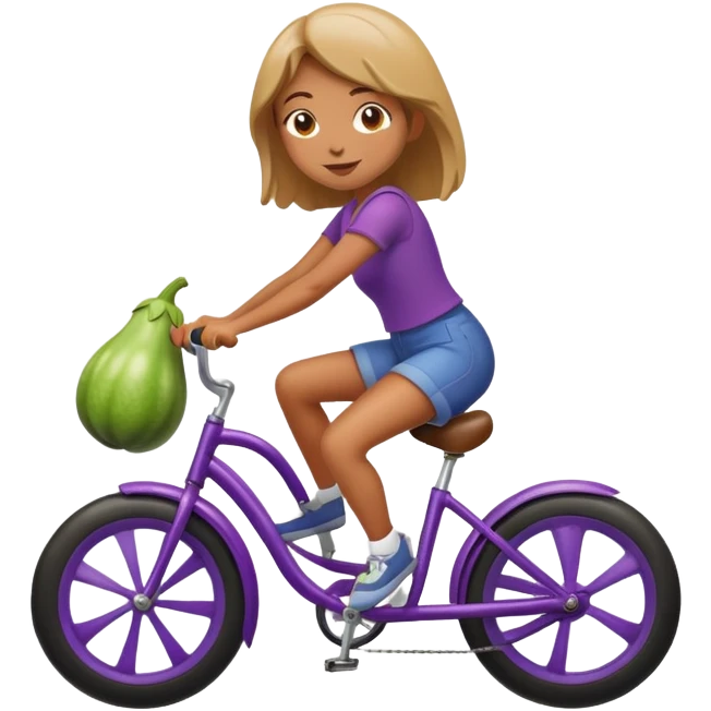 Girl riding a eggplant like bike emoji