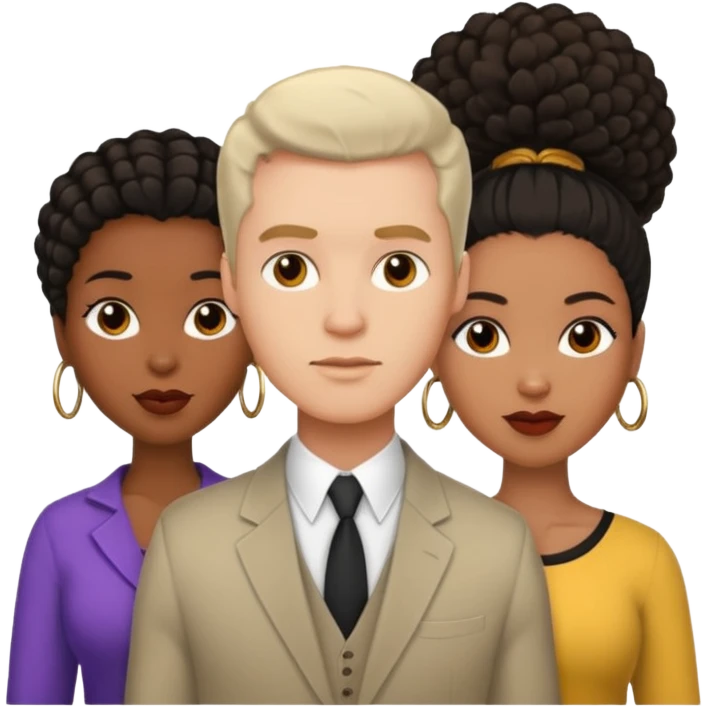 White brunette American man with two black african women both are African one is light skin black and one is medium tone black with african hair styles emoji