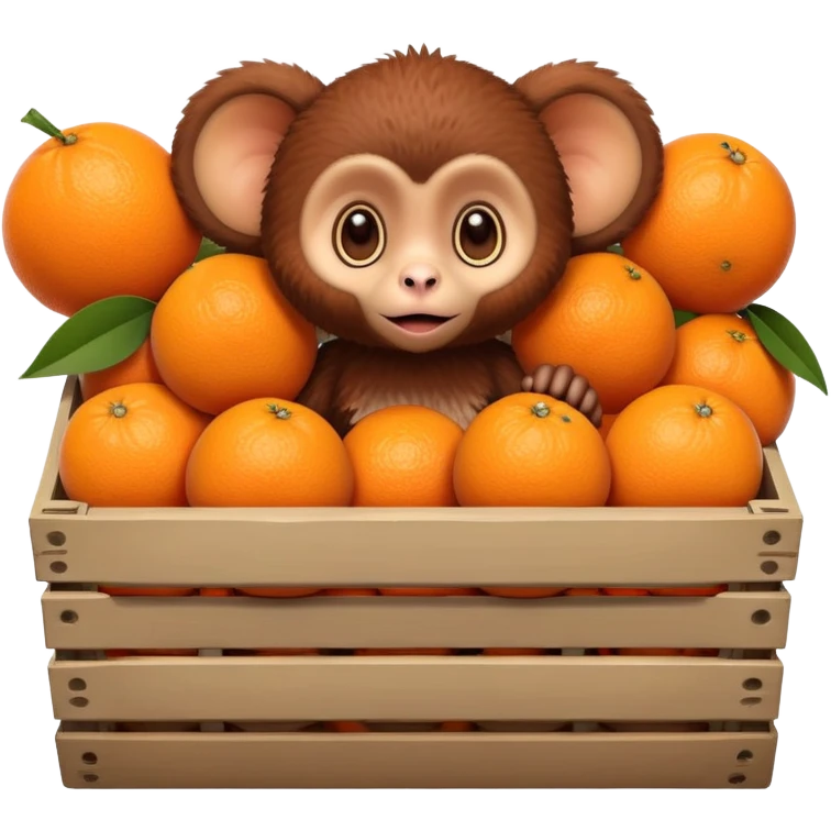 Cheburashka with big ears in a crate of oranges emoji