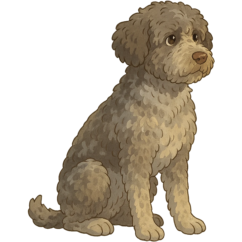 ghibli style roan Lagotto Romagnolo dog illustration emoji