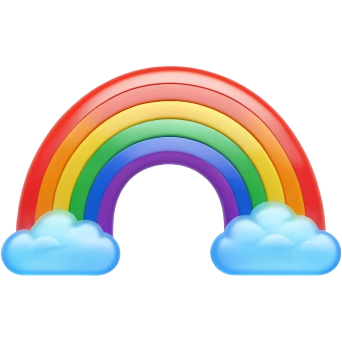 3D render of Rainbow, miniature weather phenomenon, volumetric particle effects, translucent arc with Red, Orange, Yellow, Green, Blue, Violet, elemental energy, emoji style, isolated on white background --v 6.0. emoji