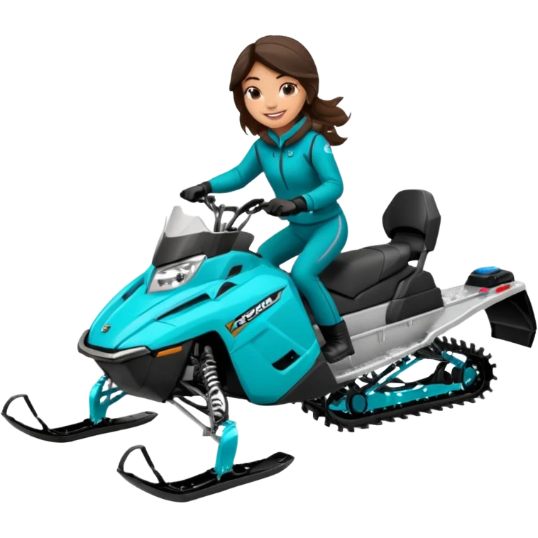 Can you create an emoji of a brunette girl on a teal polaris khaos 850 155 snowmobile action shot emoji