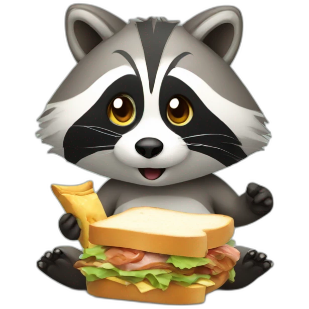 raccoon playing video games with a sandwich emoji