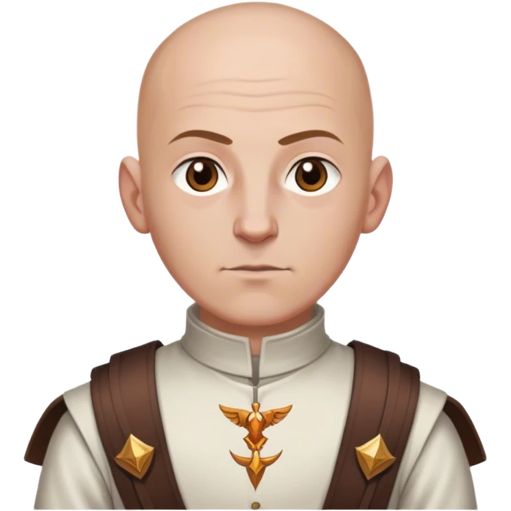 man nude worn by a DnD themed fantasy character. clothes only above the waist. The body full waist. The character's haven't arms. character is bald hair brown eyes white man. emoji