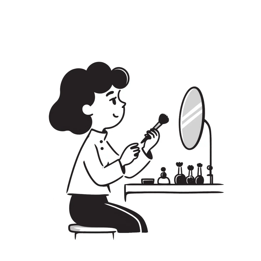 Girl applying makeup with mirror emoji