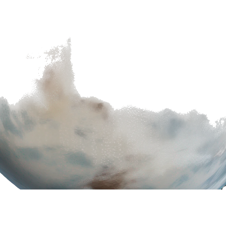 A planet, with icy surface, mostly creamy white, light brown, reddish-brown, grayish blue, and dark charcoal, reflecting its icy plains, organic-rich regions, and rocky surfaces. emoji