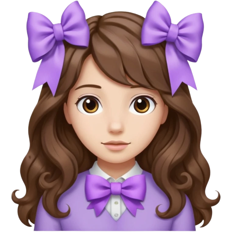 long wavy brown hair from behind with a medium lilac bow emoji