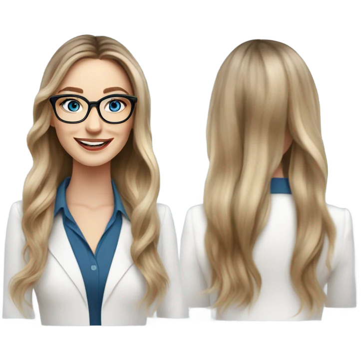 Shoulder length Balayage pale beautiful corporate woman with glasses and blue eyes happy  emoji