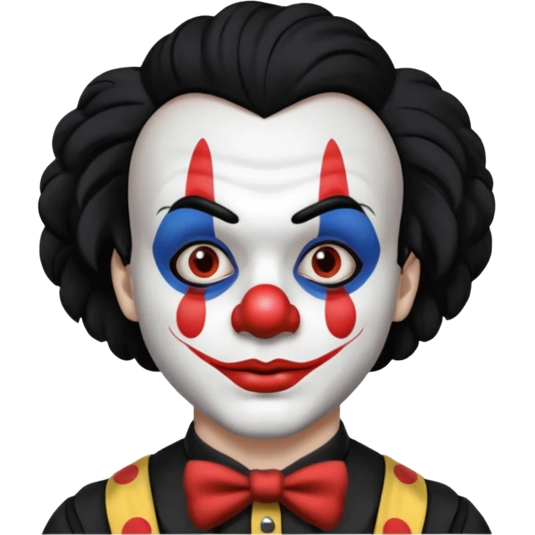 man with black hair black and white clown makeup black clothes emoji
