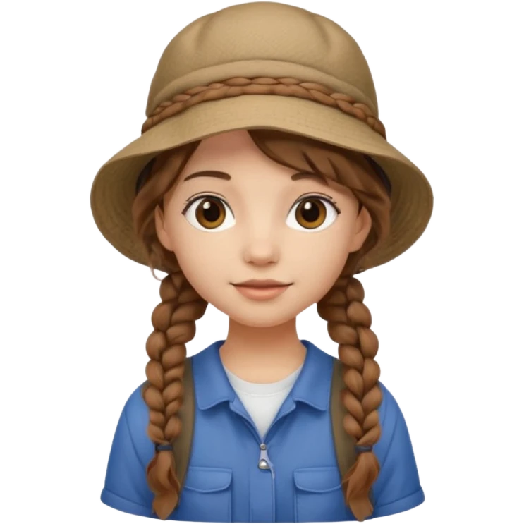 a young student girl with the backpack with bucket hat, brown wavy braided hair emoji