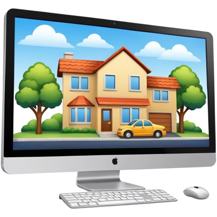 A pc monitor with houses that is for sold or rent in a site emoji