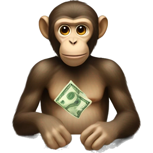 A monkey at a computer with a lot of money around him emoji