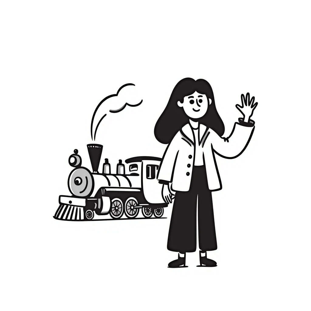 female train conductor with a train in the background emoji
