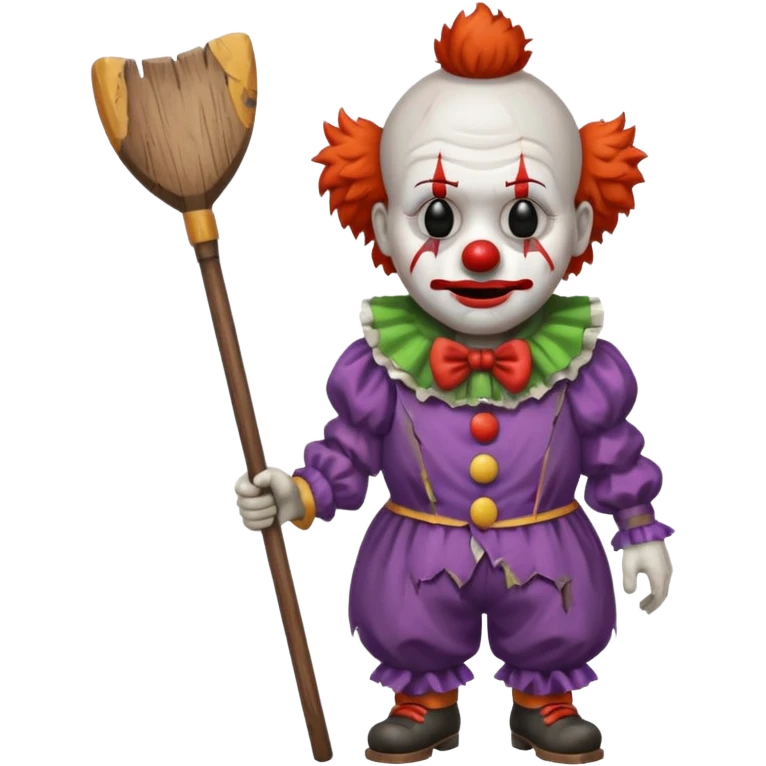 a sad clown with a broom and an axe emoji