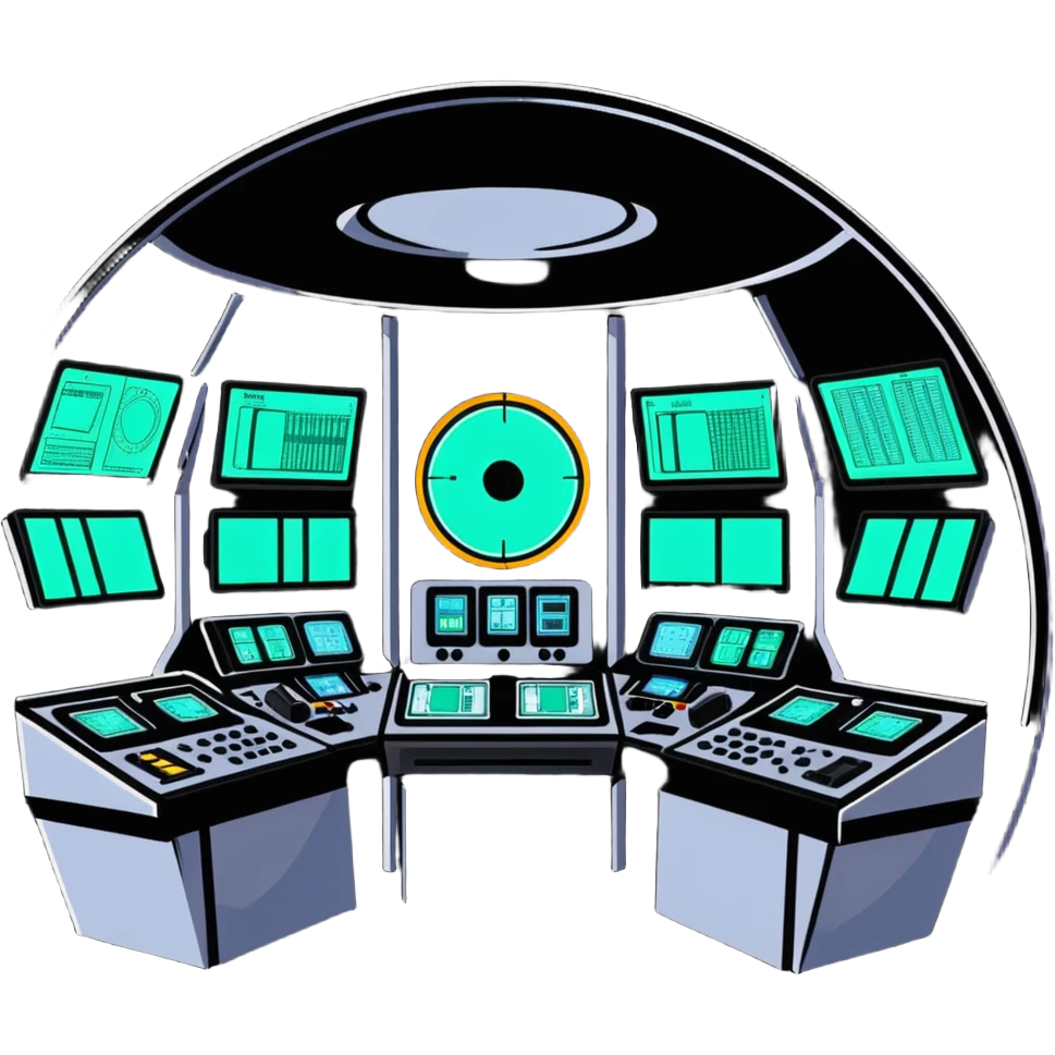 Circular control room with radial displays and consoles emoji