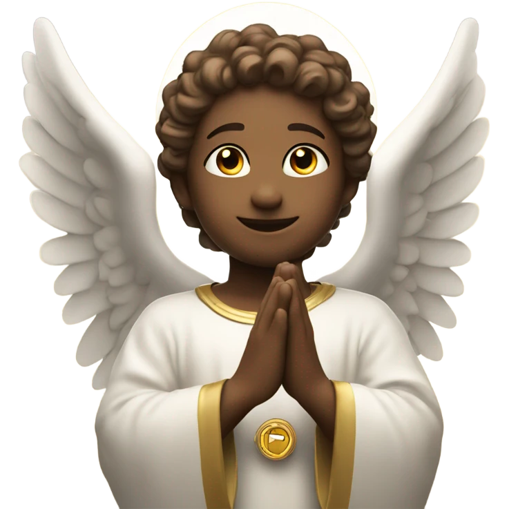 angelic emote with smile and eye looks up with hand that prayying open hand and a halo  emoji