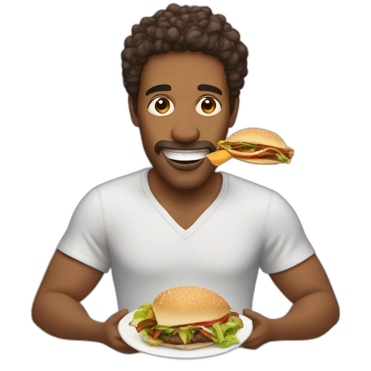 a brown skinned man, emaciated face with short curly hair eating a kebab emoji