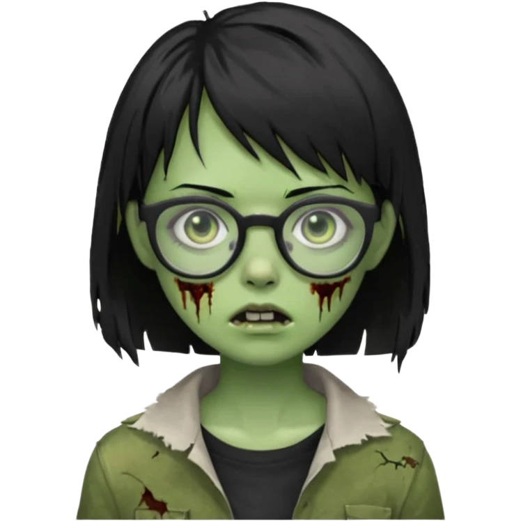 Green zombie girl with black short hair and side bangs in glasses emoji