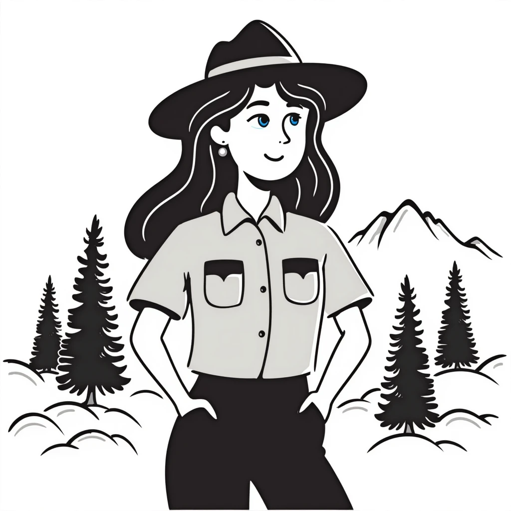 white woman park ranger with brown hair and blue eyes in a nature background emoji