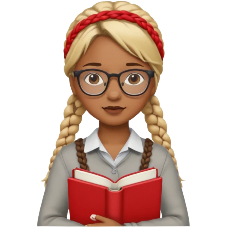A student, girl, brown skin, braid blonde hair, wearing glasses, hold red book in front of their chest emoji