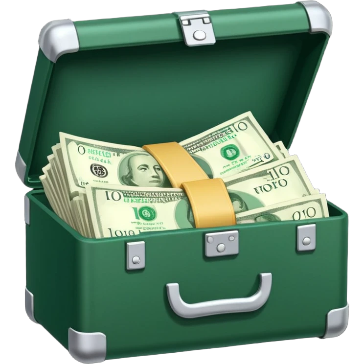 
banknotes in an open dark green case emoji