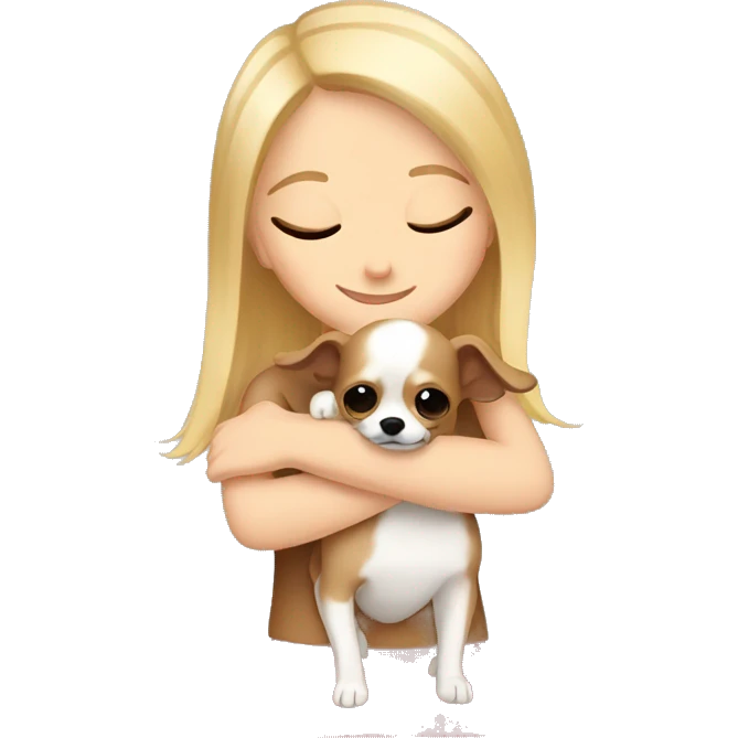 Blond white girl hugging brown chihuahua  emoji