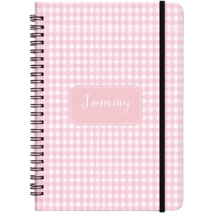 Cute  journal cover, pastel pink gingham pattern
Handwritten feminine typography, soft aesthetic, cozy girl vibe
Clean product mockup, minimal shadows, lifestyle stationery style emoji