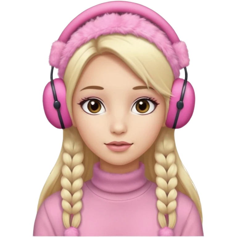 Mädchen mit blondem glattem sehr langem Haar und rosanen top und rosa kuschelige Ohrenschützer für den Winter und latina make up emoji