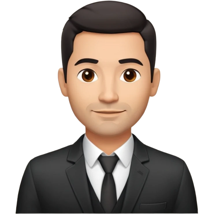 Attractive robust Hispanic man in his mid-40s, light brown complexion, short black hair with prominent fade haircut, light facial scruff, square face with strong jawline, friendly TV presenter expression, unbuttoned black jacket, white shirt with top button open, no necktie emoji