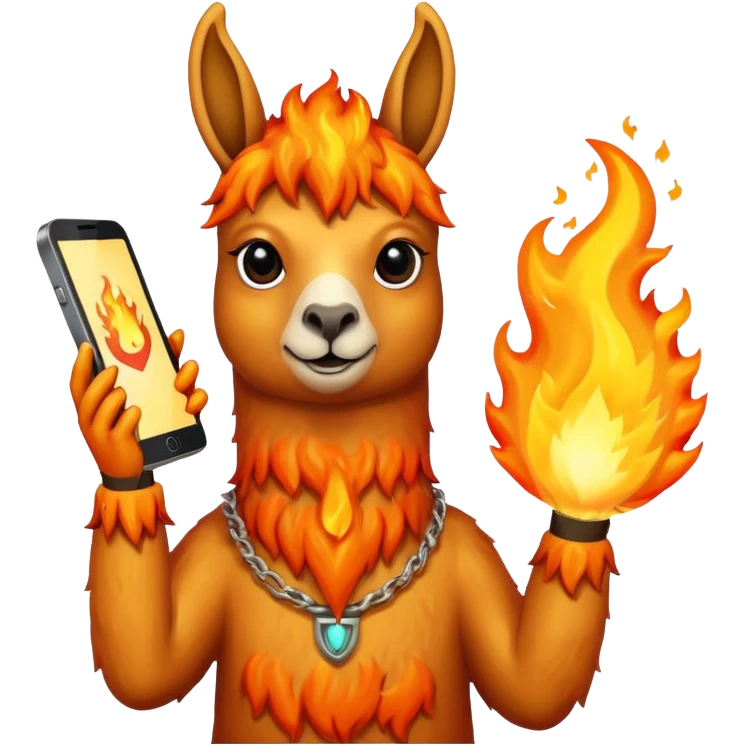 una llama de fuego que tenga en la mano un telefono emoji