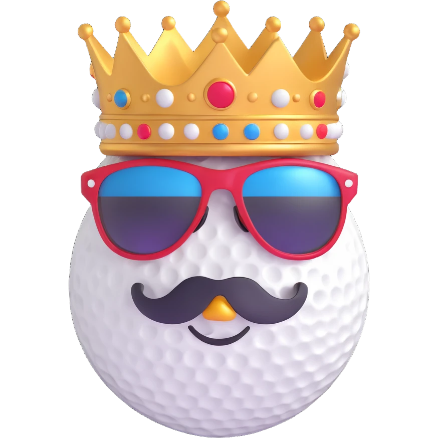 dynamic emoji for Queen City Golf Club golf ball wearing sunglasses with crown and city elements, fun cool style emoji
