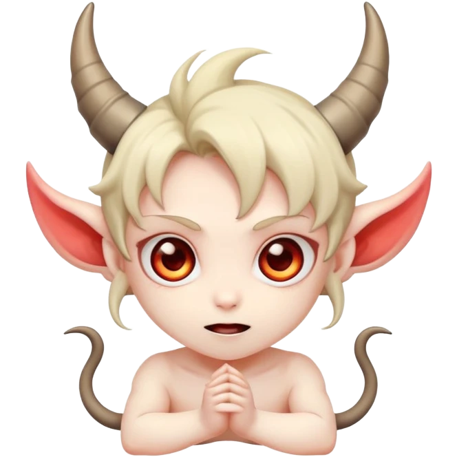 chibi anime-style demon with big eyes, small horns, and playful expression emoji