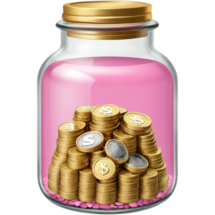 glass tip jar emoji style, simple with cash and coins pink emoji