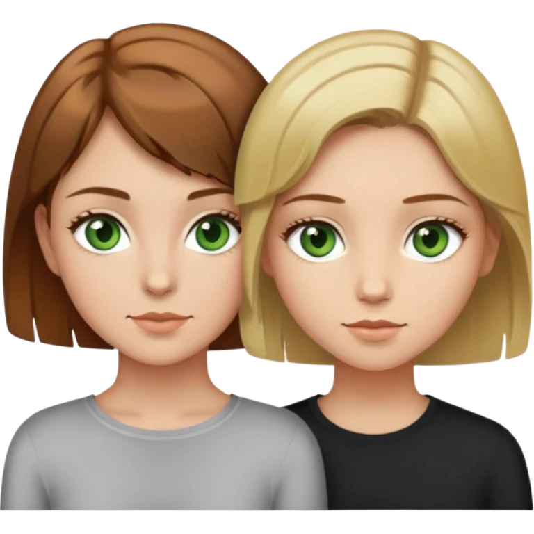 green eye girl with short light brown hair sat next to girl with brown eyes and brown hair with blonde highlights emoji
