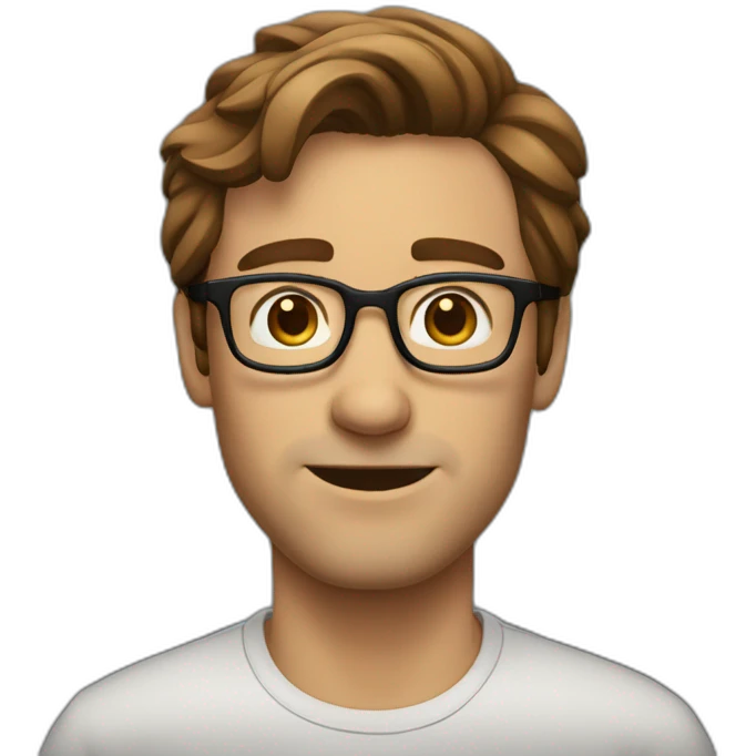 Create an emoji of a very enthousiastic guy with brown hair, a broader jaw line and glasses. emoji