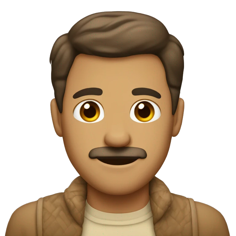 hombre con sueter beige un poco moreno y pelo cafe, sin bigote con ojos cafe oscuro emoji
