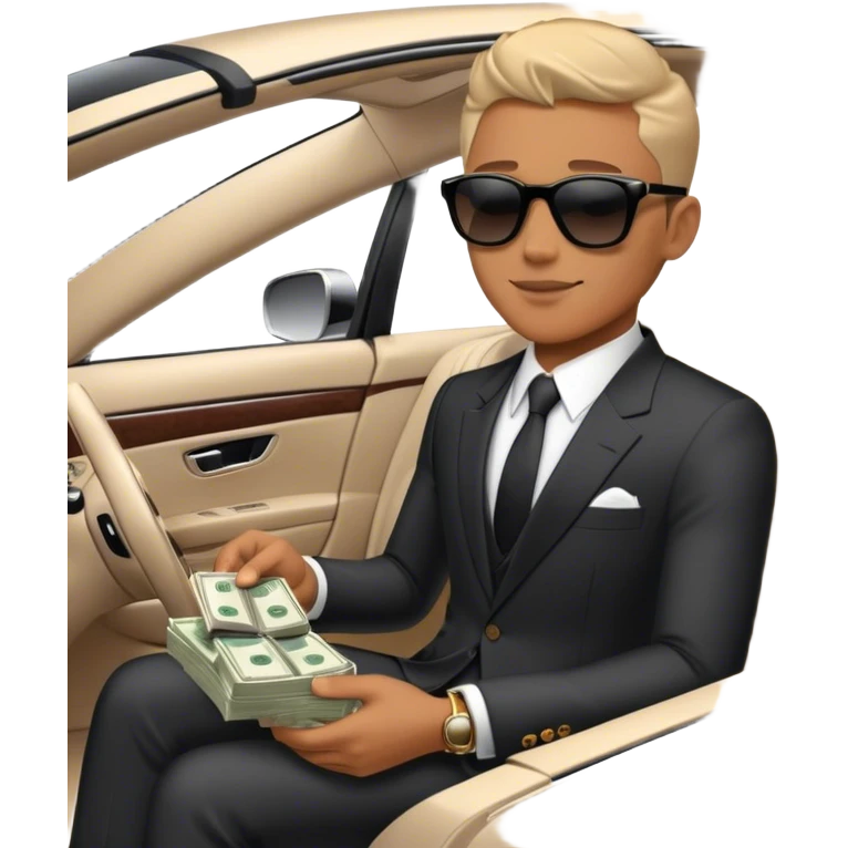 luxury men lifestyle sitting luxury car with money  emoji