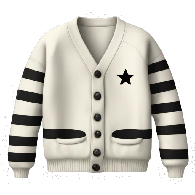 Off-white cardigan with black stripes on the seems, with three gray stars on each sleeve  emoji