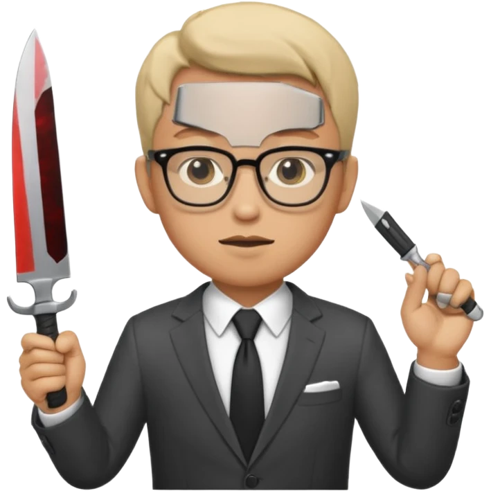 man with glasses wearing a suit and holding a knife emoji