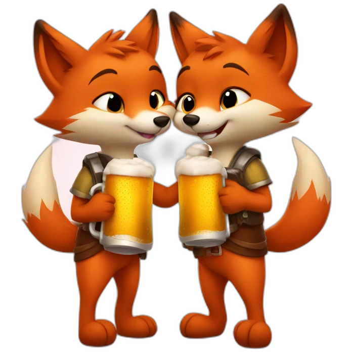 Couple of foxes hugging with a beer emoji