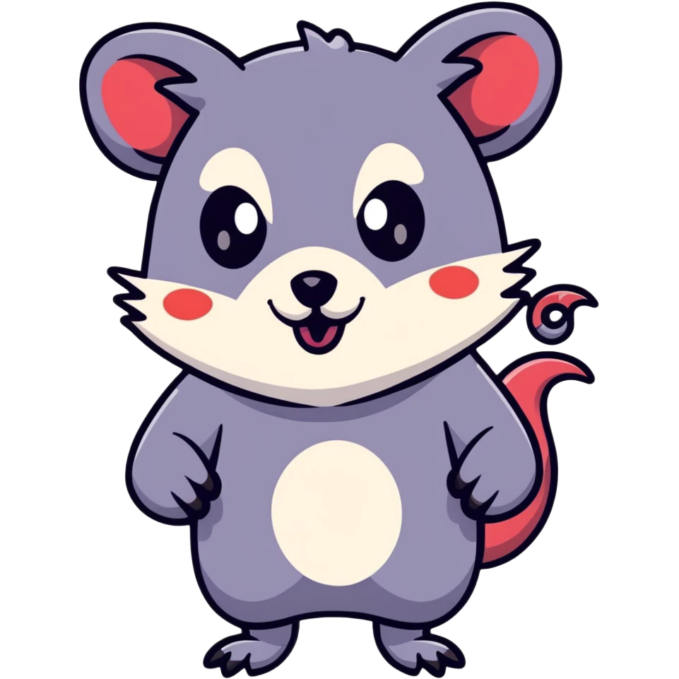 goth possum with dark colors, piercings, black lipstick emoji