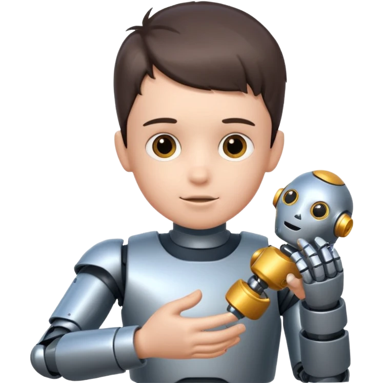the kid play with him robot toy emoji