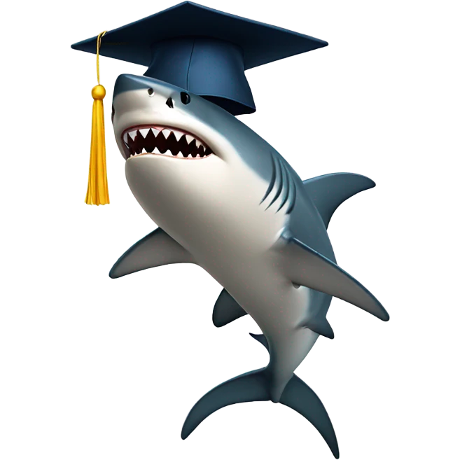A shark holding a graduation cap and a diploma emoji. emoji
