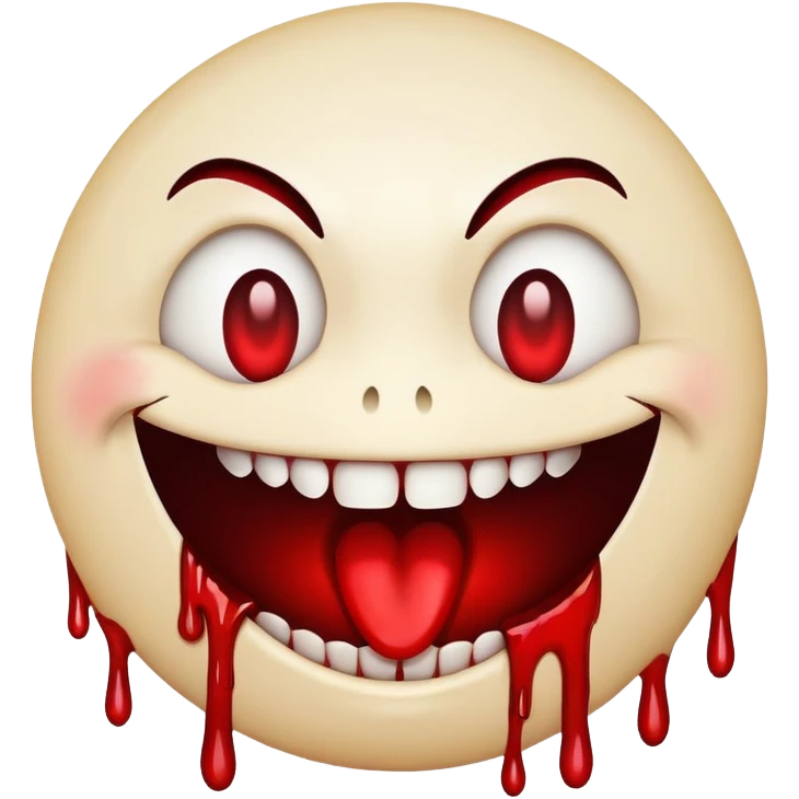 Smiley face emoji with evil grin and blood dripping from mouth and eyes emoji